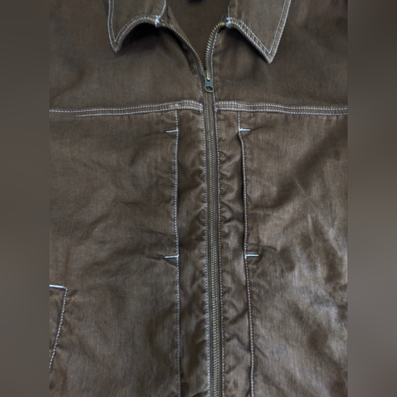32 Bar Blues Men's Two Pocket Linen Blend Jacket Size Large Brown Zipper EUC - Picture 16 of 16